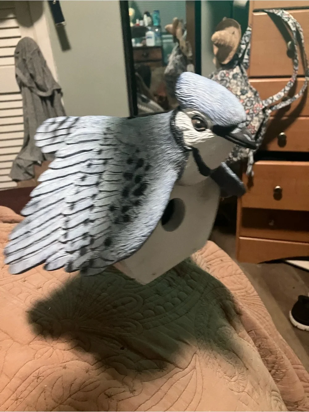 Handmade Hanging Blue Jay Shaped Bird Feeder